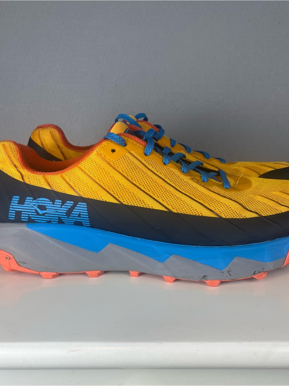 Hoka One One Torrent Mens 13 Trail Running Shoes Gold Fusion Dresden Blue - Picture 2 of 12
